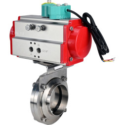 Затвор дисковый поворотный WBV3131E-2W-W-H Ду25 Ру10 под приварку, пищевая нержавеющая сталь 304, уплотнение - EPDM, с пневмоприводом PA-DA-052 и магнитным переключателем ALS200D