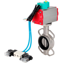 Затвор дисковый поворотный WBV3131N-2W-Fb-H Ду100 Ру16 корпус - нержавеющая сталь 304, диск - нержавеющая сталь 304, уплотнение - NBR, с пневмоприводом PA-DA-083, пневмораспределителем 4V320-08 AC220V и магнитным переключателем ALS200D
