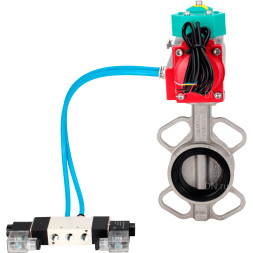Затвор дисковый поворотный WBV3131N-2W-Fb-H Ду80 Ру16 корпус - нержавеющая сталь 304, диск - нержавеющая сталь 304, уплотнение - NBR, с пневмоприводом PA-DA-083, пневмораспределителем 4V320-08 AC220V и магнитным переключателем ALS200D