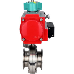 Затвор дисковый поворотный кламповый WBV3131S-2W-C-H Ду32 Ру10 корпус - пищевая нержавеющая сталь 304, уплотнение - Silicon, с пневмоприводом PA-DA-052, пневмораспределителем 4M310-08 DC24V и магнитным переключателем ALS200D