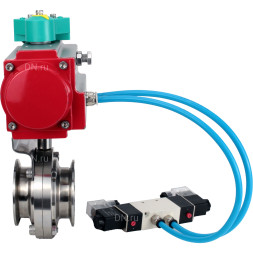 Затвор дисковый поворотный кламповый WBV3131S-2W-C-H Ду20 Ру10 корпус - пищевая нержавеющая сталь 304, уплотнение - Silicon, с пневмоприводом PA-DA-052, пневмораспределителем 4V320-08 AC220V и магнитным переключателем ALS200D