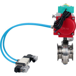 Затвор дисковый поворотный кламповый WBV3131S-2W-C-H Ду20 Ру10 корпус - пищевая нержавеющая сталь 304, уплотнение - Silicon, с пневмоприводом PA-DA-052, пневмораспределителем 4V320-08 AC220V и магнитным переключателем ALS200D