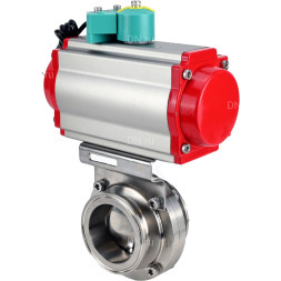 Затвор дисковый поворотный кламповый WBV3131S-2W-C-H Ду80 Ру10 корпус - пищевая нержавеющая сталь 304, уплотнение - Silicon, с пневмоприводом PA-DA-052 и магнитным переключателем ALS200D