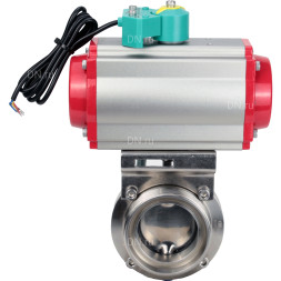 Затвор дисковый поворотный WBV3131S-2W-T-H Ду32 Ру10 резьбовой, пищевая нержавеющая сталь 304, уплотнение - Silicon, с пневмоприводом PA-DA-052, пневмораспределителем 4M310-08 AC220V и магнитным переключателем ALS200D