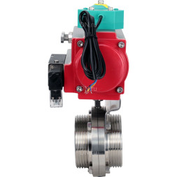 Затвор дисковый поворотный WBV3131S-2W-T-H Ду32 Ру10 резьбовой, пищевая нержавеющая сталь 304, уплотнение - Silicon, с пневмоприводом PA-DA-052, пневмораспределителем 4M310-08 AC220V и магнитным переключателем ALS200D