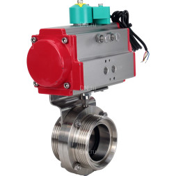 Затвор дисковый поворотный WBV3131S-2W-T-H Ду32 Ру10 резьбовой, пищевая нержавеющая сталь 304, уплотнение - Silicon, с пневмоприводом PA-DA-052 и магнитным переключателем ALS200D