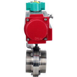 Затвор дисковый поворотный WBV3131S-2W-T-H Ду32 Ру10 резьбовой, пищевая нержавеющая сталь 304, уплотнение - Silicon, с пневмоприводом PA-DA-052 и магнитным переключателем ALS200D