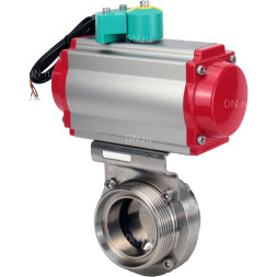 Затвор дисковый поворотный WBV3131S-2W-T-H Ду32 Ру10 резьбовой, пищевая нержавеющая сталь 304, уплотнение - Silicon, с пневмоприводом PA-DA-052 и магнитным переключателем ALS200D