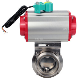 Затвор дисковый поворотный WBV3131S-2W-T-H Ду32 Ру10 резьбовой, пищевая нержавеющая сталь 304, уплотнение - Silicon, с пневмоприводом PA-DA-052 и магнитным переключателем ALS200D