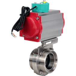Затвор дисковый поворотный WBV3131S-2W-T-H Ду32 Ру10 резьбовой, пищевая нержавеющая сталь 304, уплотнение - Silicon, с пневмоприводом PA-DA-052 и магнитным переключателем ALS200D