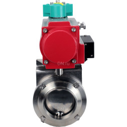Затвор дисковый поворотный WBV3131S-2W-W-H Ду32 Ру10 под приварку, пищевая нержавеющая сталь 304, уплотнение - Silicon, с пневмоприводом PA-DA-052, пневмораспределителем 4M310-08 AC220V и магнитным переключателем ALS200D