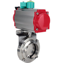 Затвор дисковый поворотный WBV3131S-2W-W-H Ду32 Ру10 под приварку, пищевая нержавеющая сталь 304, уплотнение - Silicon, с пневмоприводом PA-DA-052, пневмораспределителем 4M310-08 AC220V и магнитным переключателем ALS200D