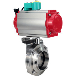 Затвор дисковый поворотный WBV3131S-2W-W-H Ду80 Ру10 под приварку, пищевая нержавеющая сталь 304, уплотнение - Silicon, с пневмоприводом PA-DA-052, пневмораспределителем 4M310-08 DC24V и магнитным переключателем ALS200D