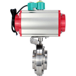 Затвор дисковый поворотный WBV3131S-2W-W-H Ду80 Ру10 под приварку, пищевая нержавеющая сталь 304, уплотнение - Silicon, с пневмоприводом PA-DA-052, пневмораспределителем 4M310-08 DC24V и магнитным переключателем ALS200D