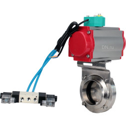 Затвор дисковый поворотный WBV3131S-2W-W-H Ду32 Ру10 под приварку, пищевая нержавеющая сталь 304, уплотнение - Silicon, с пневмоприводом PA-DA-052, пневмораспределителем 4V320-08 AC220V и магнитным переключателем ALS200D