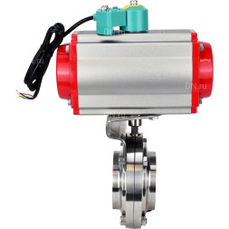 Затвор дисковый поворотный WBV3131S-2W-W-H Ду25 Ру10 под приварку, пищевая нержавеющая сталь 304, уплотнение - Silicon, с пневмоприводом PA-DA-052 и магнитным переключателем ALS200D