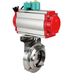 Затвор дисковый поворотный WBV3131S-2W-W-H Ду25 Ру10 под приварку, пищевая нержавеющая сталь 304, уплотнение - Silicon, с пневмоприводом PA-DA-052 и магнитным переключателем ALS200D