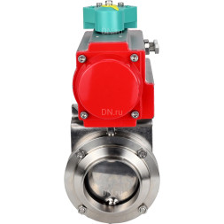 Затвор дисковый поворотный WBV3131S-2W-W-H Ду25 Ру10 под приварку, пищевая нержавеющая сталь 304, уплотнение - Silicon, с пневмоприводом PA-DA-052 и магнитным переключателем ALS200D