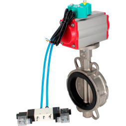 Затвор дисковый поворотный WBV3232E-2W-Fb-H Ду40 Ру16 корпус - нержавеющая сталь 316L, диск - нержавеющая сталь 316L, уплотнение - EPDM, с пневмоприводом PA-DA-052, пневмораспределителем 4V320-10 AC220V и магнитным переключателем ALS200D