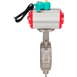 Затвор дисковый поворотный WBV3232N-2W-Fb-H Ду100 Ру16 корпус - нержавеющая сталь 316L, диск - нержавеющая сталь 316L, уплотнение - NBR, с пневмоприводом PA-DA-105, пневмораспределителем 4M310-08 AC220V и магнитным переключателем ALS200D