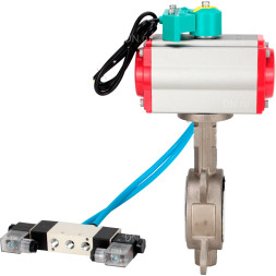 Затвор дисковый поворотный WBV3232P-2W-Fb-H Ду40 Ру16 корпус - нержавеющая сталь 316L, диск - нержавеющая сталь 316L, уплотнение - PTFE, с пневмоприводом PA-DA-083, пневмораспределителем 4V320-08 AC220V и магнитным переключателем ALS200D