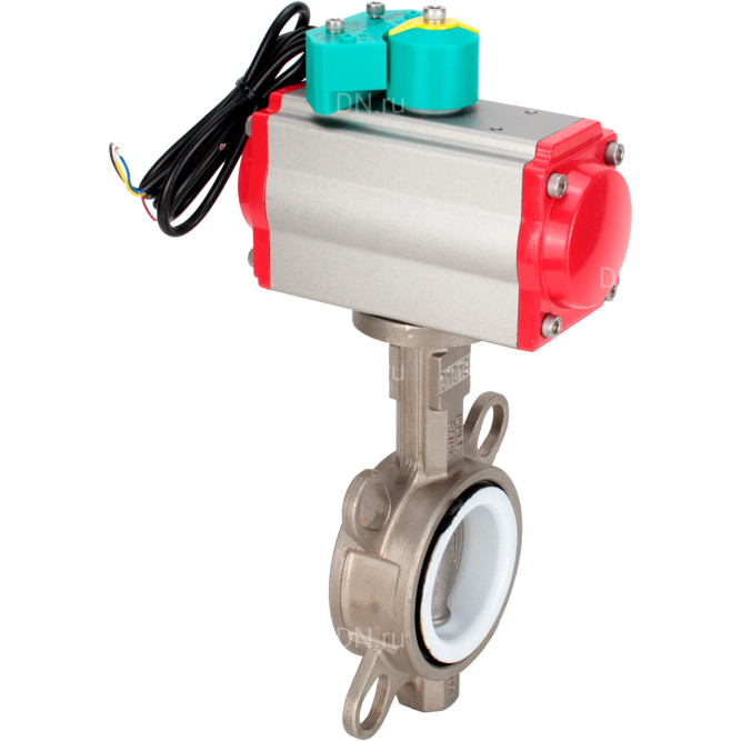Затвор дисковый поворотный WBV3232P-2W-Fb-H Ду50 Ру16 корпус - нержавеющая сталь 316L, диск - нержавеющая сталь 316L, уплотнение - PTFE, с пневмоприводом PA-DA-083 и магнитным переключателем ALS200D в Алматы