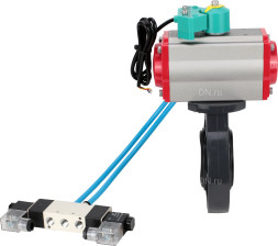Затвор дисковый поворотный WBV4242E-2W-Fb-ISO Дн50 Ру10 межфланцевый, корпус - НПВХ, диск - НПВХ, уплотнение - EPDM, с пневмоприводом PA-DA-052, пневмораспределителем 4V320-10 AC220V и магнитным переключателем ALS200D