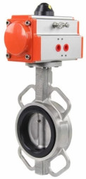 Затвор дисковый поворотный WBV3232N-2W-Fb-H Ду150 Ру16, корпус - нержавеющая сталь 316L, диск - нержавеющая сталь 316L, уплотнение - NBR, с пневмоприводом PA-DA-130 двойного действия