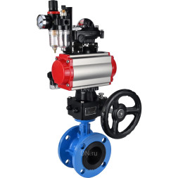 Затвор дисковый поворотный WBV1313E-2W-F-H Ду125 Ру16 фланцевый, корпус - чугун GGG40, диск - чугун GGG40, EPDM, с пневмоприводом PA-DA-130, пневмораспределителем 4M310-08 AC220V, БКВ APL-210N, ручным дублером MON1-250-T26-ISO и БПВ AFC2000
