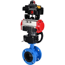 Затвор дисковый поворотный WBV1313E-2W-F-H Ду125 Ру16 фланцевый, корпус - чугун GGG40, диск - чугун GGG40, EPDM, с пневмоприводом PA-DA-130, пневмораспределителем 4M310-08 AC220V, БКВ APL-410N EX и ручным дублером MON1-250-T26-ISO