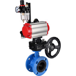 Затвор дисковый поворотный WBV1313E-2W-F-H Ду125 Ру16 фланцевый, корпус - чугун GGG40, диск - чугун GGG40, EPDM, с пневмоприводом PA-DA-130, пневмораспределителем 4M310-08 DC24V, ручным дублером MON1-250-T26-ISO и БПВ AFC2000