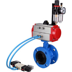 Затвор дисковый поворотный WBV1313E-2W-F-H Ду125 Ру16 фланцевый, корпус - чугун GGG40, диск - чугун GGG40, уплотнение - EPDM, с пневмоприводом PA-DA-130, пневмораспределителем 4V320-08 AC220V и БПВ AFC2000