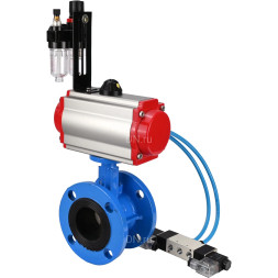 Затвор дисковый поворотный WBV1313E-2W-F-H Ду125 Ру16 фланцевый, корпус - чугун GGG40, диск - чугун GGG40, уплотнение - EPDM, с пневмоприводом PA-DA-130, пневмораспределителем 4V320-08 AC220V и БПВ AFC2000
