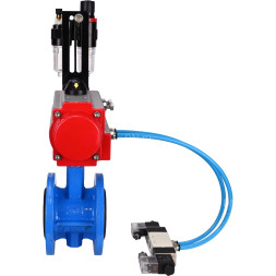 Затвор дисковый поворотный WBV1313E-2W-F-H Ду125 Ру16 фланцевый, корпус - чугун GGG40, диск - чугун GGG40, уплотнение - EPDM, с пневмоприводом PA-DA-130, пневмораспределителем 4V320-08 AC220V и БПВ AFC2000