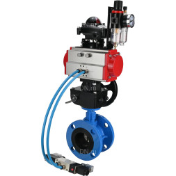 Затвор дисковый поворотный WBV1313E-2W-F-H Ду150 Ру16 фланцевый, корпус - чугун GGG40, диск - чугун GGG40, EPDM, с пневмоприводом PA-DA-130, пневмораспределителем 4V320-08 AC220V, БКВ APL-210N, ручным дублером MON1-250-T26-ISO и БПВ AFC2000