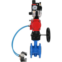 Затвор дисковый поворотный WBV1313E-2W-F-H Ду150 Ру16 фланцевый, корпус - чугун GGG40, диск - чугун GGG40, EPDM, с пневмоприводом PA-DA-130, пневмораспределителем 4V320-08 AC220V, БКВ APL-210N, ручным дублером MON1-250-T26-ISO и БПВ AFC2000