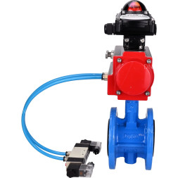 Затвор дисковый поворотный WBV1313E-2W-F-H Ду50 Ру16 фланцевый, корпус - чугун GGG40, диск - чугун GGG40, уплотнение - EPDM, с пневмоприводом PA-DA-105, пневмораспределителем 4V320-08 AC220V и БКВ APL-210N