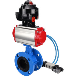 Затвор дисковый поворотный WBV1313E-2W-F-H Ду125 Ру16 фланцевый, корпус - чугун GGG40, диск - чугун GGG40, уплотнение - EPDM, с пневмоприводом PA-DA-130, пневмораспределителем 4V320-08 AC220V и БКВ APL-510N EX