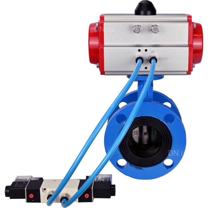 Затвор дисковый поворотный WBV1313E-2W-F-H Ду150 Ру16 фланцевый, корпус - чугун GGG40, диск - чугун GGG40, уплотнение - EPDM, с пневмоприводом PA-DA-130 и пневмораспределителем 4V320-08 AC220V в Алматы