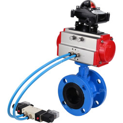 Затвор дисковый поворотный WBV1313E-2W-F-H Ду50 Ру16 фланцевый, корпус - чугун GGG40, диск - чугун GGG40, уплотнение - EPDM, с пневмоприводом PA-DA-105, пневмораспределителем 4V320-10 AC220V и БКВ APL-210N