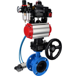 Затвор дисковый поворотный WBV1313E-2W-F-H Ду125 Ру16 фланцевый, корпус - чугун GGG40, диск - чугун GGG40, EPDM, с пневмоприводом PA-DA-130, пневмораспределителем 4V320-10 AC220V, БКВ APL-410N EX, ручным дублером MON1-250-T26-ISO и БПВ AFC2000