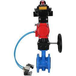Затвор дисковый поворотный WBV1313E-2W-F-H Ду150 Ру16 фланцевый, корпус - чугун GGG40, диск - чугун GGG40, EPDM, с пневмоприводом PA-DA-130, пневмораспределителем 4V320-10 AC220V, БКВ APL-410N EX и ручным дублером MON1-250-T26-ISO