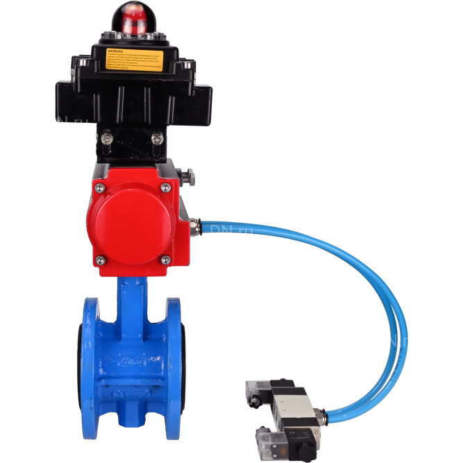 Затвор дисковый поворотный WBV1313E-2W-F-H Ду80 Ру16 фланцевый, корпус - чугун GGG40, диск - чугун GGG40, уплотнение - EPDM, с пневмоприводом PA-DA-105, пневмораспределителем 4V320-10 AC220V и БКВ APL-410N EX в Алматы