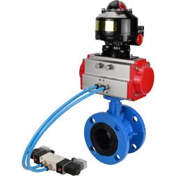 Затвор дисковый поворотный WBV1313E-2W-F-H Ду125 Ру16 фланцевый, корпус - чугун GGG40, диск - чугун GGG40, уплотнение - EPDM, с пневмоприводом PA-DA-130, пневмораспределителем 4V320-10 AC220V и БКВ APL-510N EX