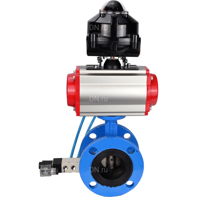 Затвор дисковый поворотный WBV1313E-2W-F-H Ду125 Ру16 фланцевый, корпус - чугун GGG40, диск - чугун GGG40, уплотнение - EPDM, с пневмоприводом PA-DA-130, пневмораспределителем 4V320-10 AC220V и БКВ APL-510N EX в Алматы