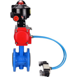 Затвор дисковый поворотный WBV1313E-2W-F-H Ду125 Ру16 фланцевый, корпус - чугун GGG40, диск - чугун GGG40, уплотнение - EPDM, с пневмоприводом PA-DA-130, пневмораспределителем 4V320-10 AC220V и БКВ APL-510N EX