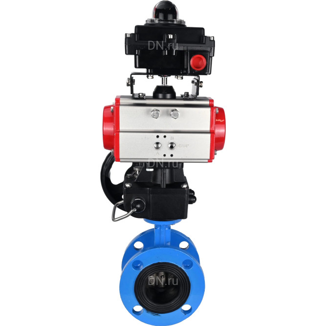 Затвор дисковый поворотный WBV1313E-2W-F-H Ду125 Ру16 фланцевый, корпус - чугун GGG40, диск - чугун GGG40, уплотнение - EPDM, с пневмоприводом PA-DA-130, БКВ APL-410N EX и ручным дублером MON1-250-T26-ISO в Алматы