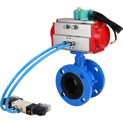 Затвор дисковый поворотный WBV1313E-2W-F-H Ду50 Ру16 фланцевый, корпус - чугун GGG40, диск - чугун GGG40, уплотнение - EPDM, с пневмоприводом PA-DA-105, пневмораспределителем 4V320-08 AC220V и магнитным переключателем ALS200D
