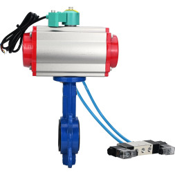 Затвор дисковый поворотный WBV1413E-2W-Fb-H Ду40 Ру16, корпус - чугун GGG50, диск - чугун GGG40, уплотнение - EPDM, с пневмоприводом PA-SA-083, пневмораспределителем 4V320-08 AC220V и магнитным переключателем ALS200D