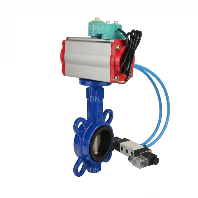 Затвор дисковый поворотный WBV1132N-2W-Fb-H Ду50 Ру16 корпус - чугун GG25, диск - нержавеющая сталь 316L, уплотнение - NBR, с пневмоприводом PA-SA-083, пневмораспределителем 4V320-08 AC220V и магнитным переключателем ALS200D в Алматы
